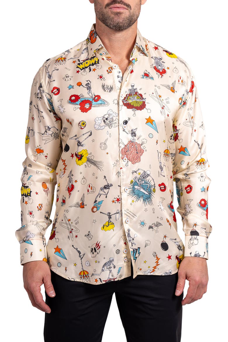 Fibonacci Ascension Contemporary Fit Button-Up Shirt, Main, color, IVORY