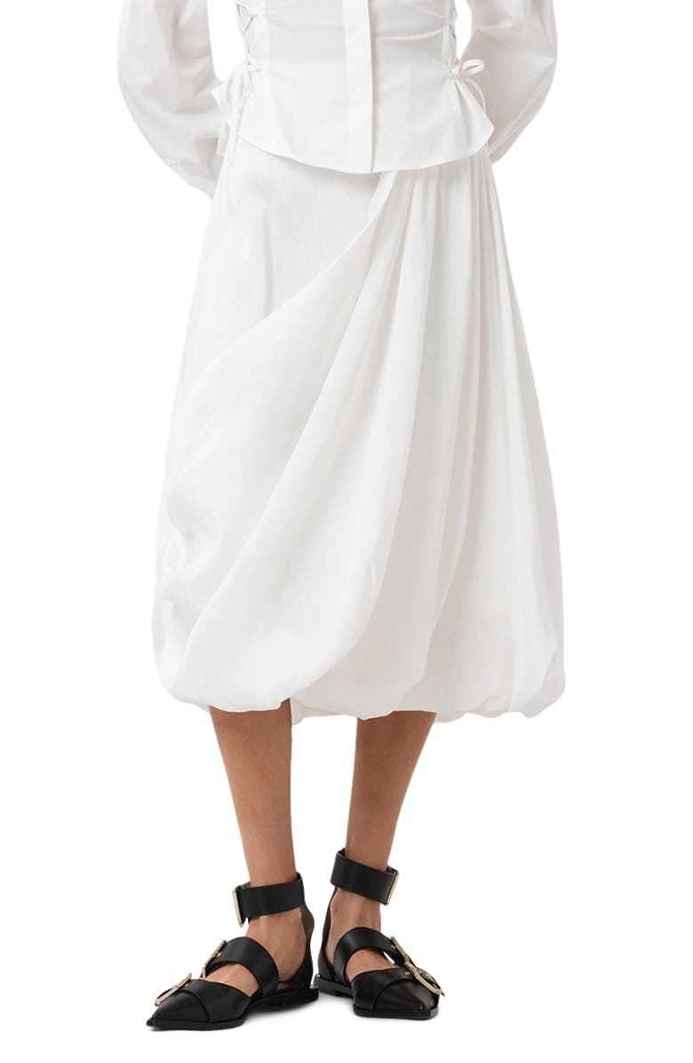 AllSaints Nia Pleated Bubble Hem Midi Skirt, Main, color, Antique White