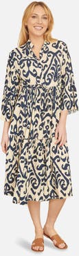 Yumi 3/4 Sleeve Block Print Kaftan Dress
