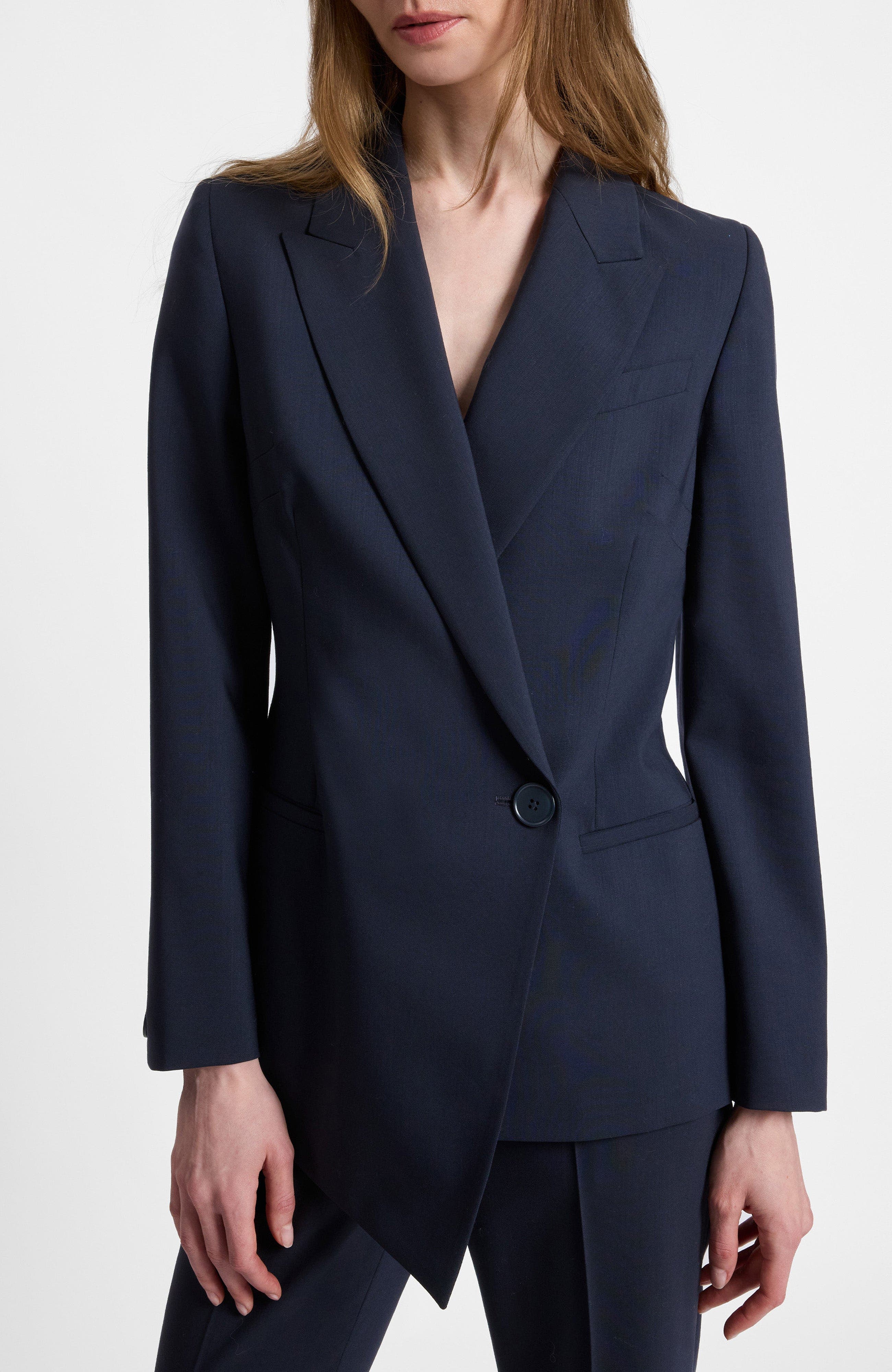 Mara Asymmetrical Blazer in Virgin Wool Stretch