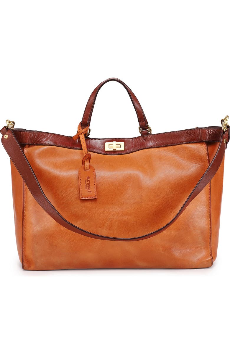 OLD TREND Ixia Genuine Leather Jet Set Travel Tote, Main, color, Caramel