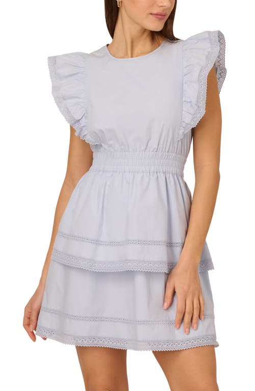 Adrianna Papell Flutter Sleeve Cotton Minidress In Chambray Blue