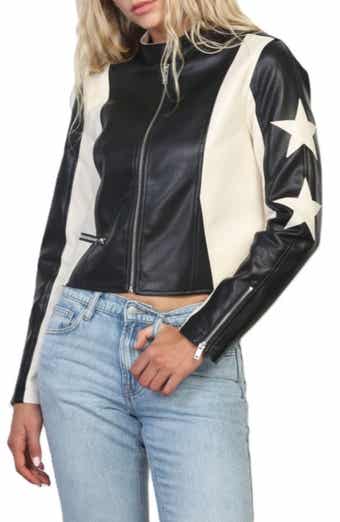 Star Faux Leather Racing Jacket
