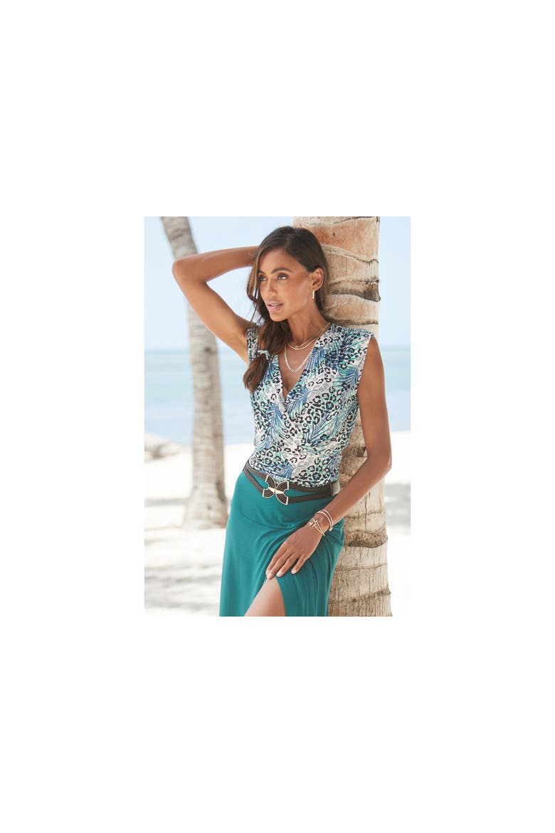 Sleeveless Wrap Look Top, Alternate, color, Grey & Teal