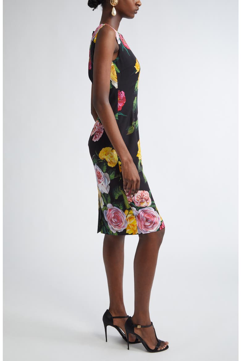 Peony & Rose Floral Charmeuse Sheath Dress, Alternate, color, HN5IY PEONIE/ ROSE F.NERO