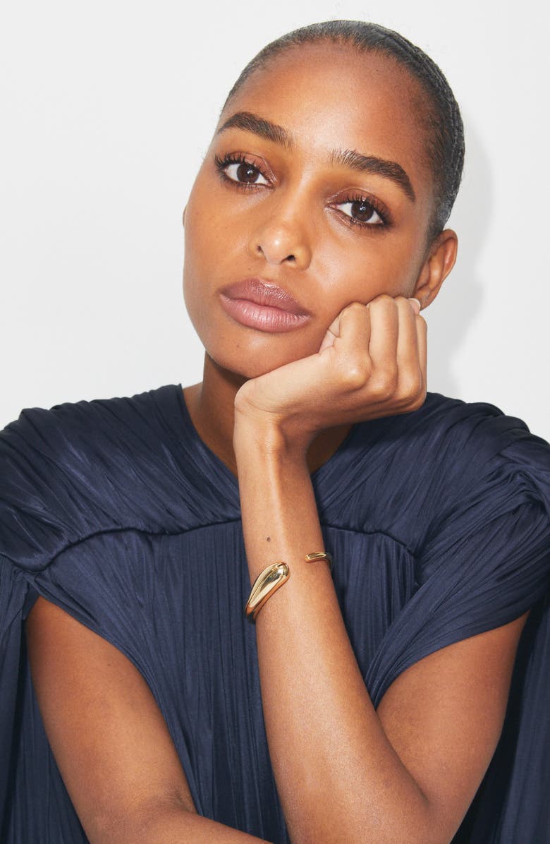 Tory Burch Pierced Thin Cuff, Alternate, color, Light Brass