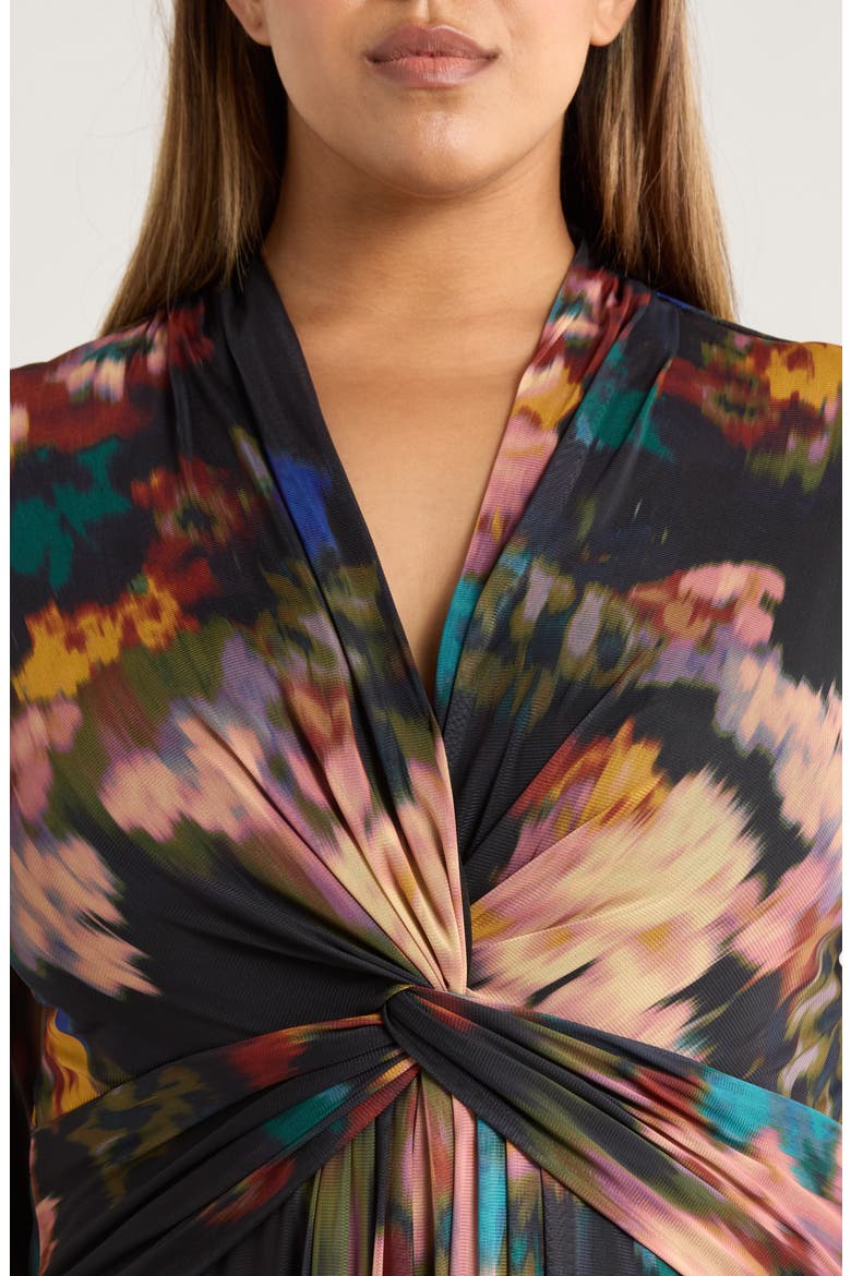 Blurred Floral Twist Front Long Sleeve Mesh Maxi Dress, Alternate, color, ANNE BLACK MULTI