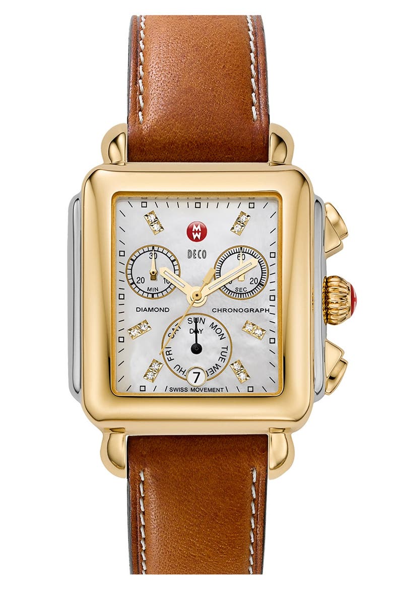 Deco Diamond Dial Two-Tone Watch Head, 33mm x 35mm, Alternate, color, GOLD/ SILVER