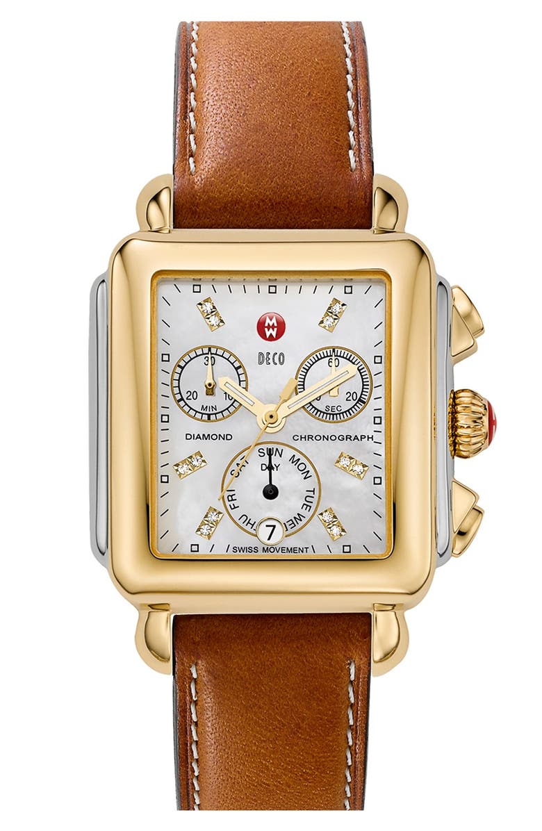 MICHELE Deco Diamond Dial Two-Tone Watch Head, 33mm x 35mm, Alternate, color,