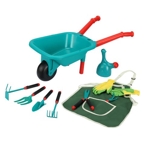 Kids Gardening Set W/ Wheelbarrow & Accessories, 10 Pieces