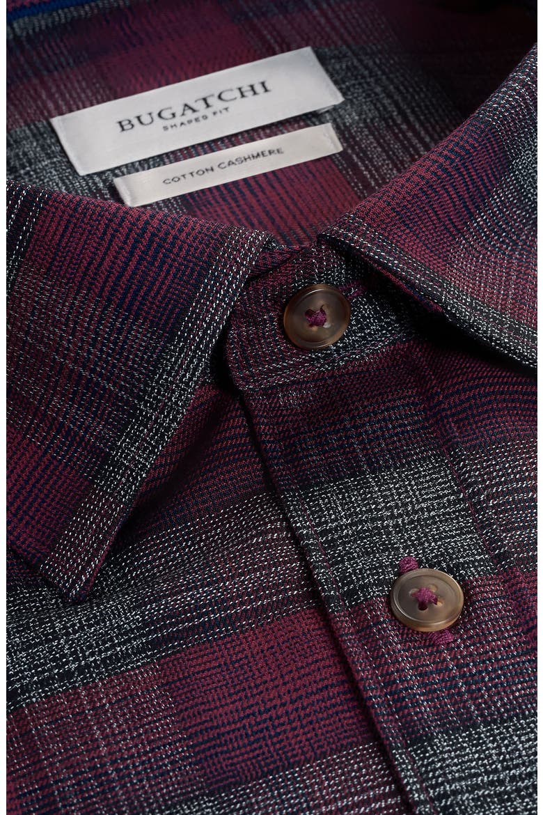 Karl Shaped Fit Plaid Cotton & Cashmere Button-Up Shirt, Alternate, color, BURGUNDY
