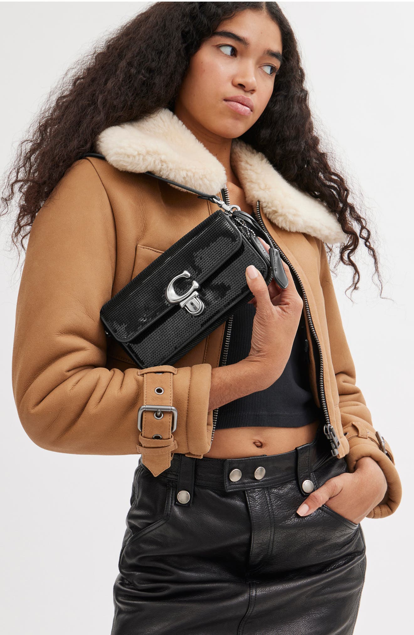 COACH Studio Sequin Baguette Shoulder Bag, Alternate, color, 