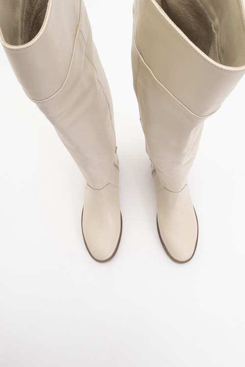 Forever & Always Shoes Petya Leather Over The Knee Boot In Neutral
