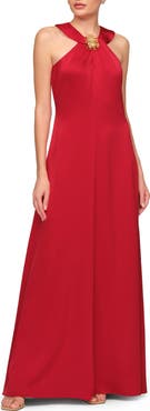 JS Collections Maci Brooch Detail Satin Gown