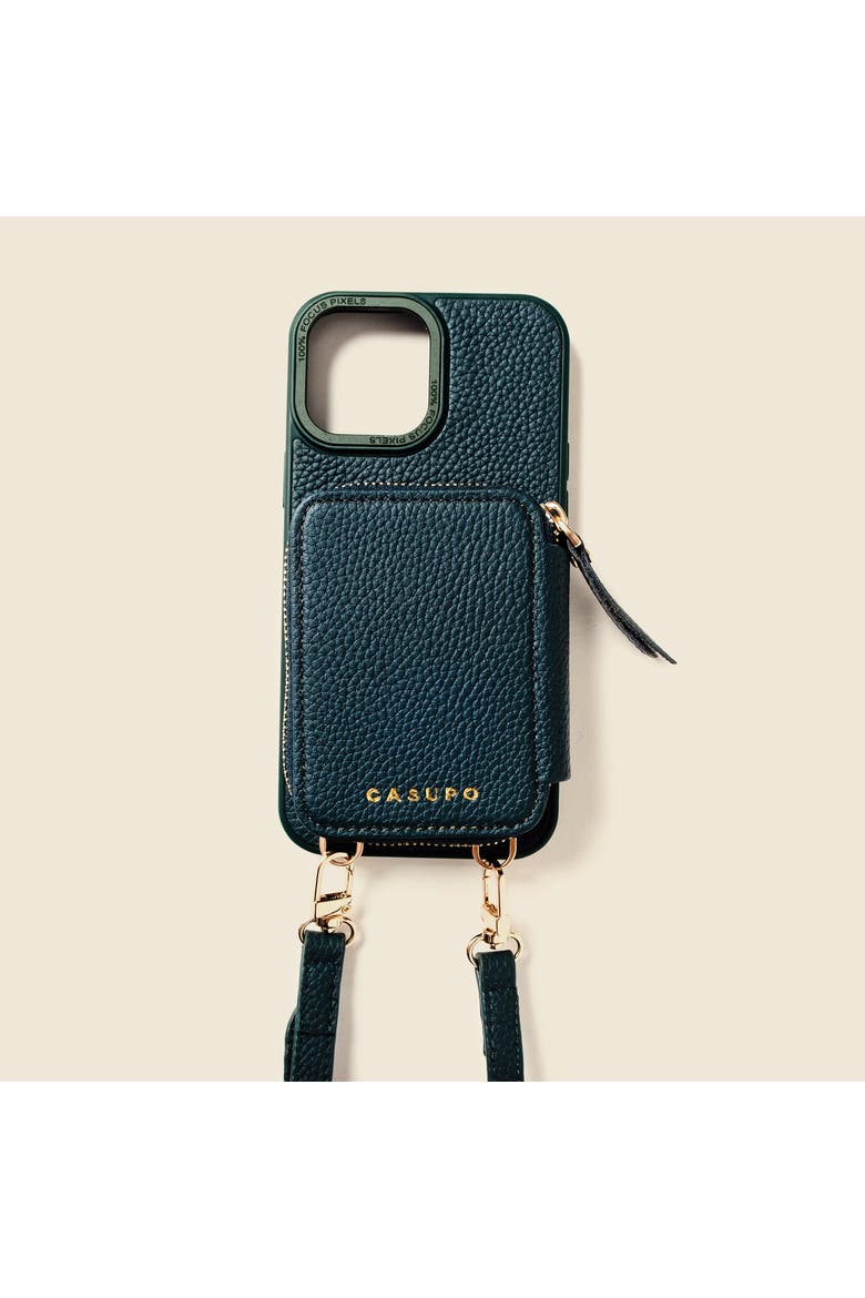 Leather iPhone Case with wallet and crossbody strap, Alternate, color, Forest Green