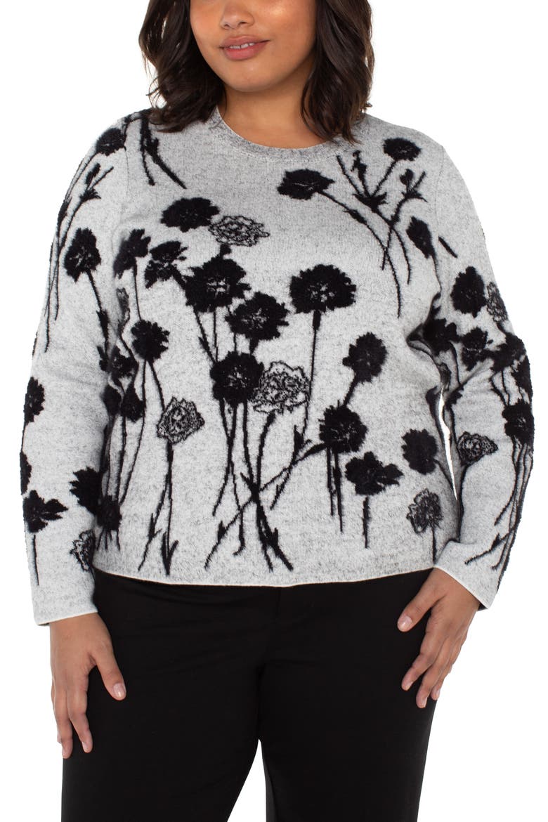 Floral Jacquard Crewneck Sweater, Main, color, LIGHT GREY BLACK FLORAL