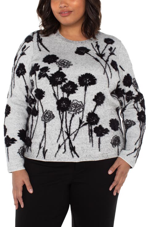 Floral Jacquard Crewneck Sweater (Plus)