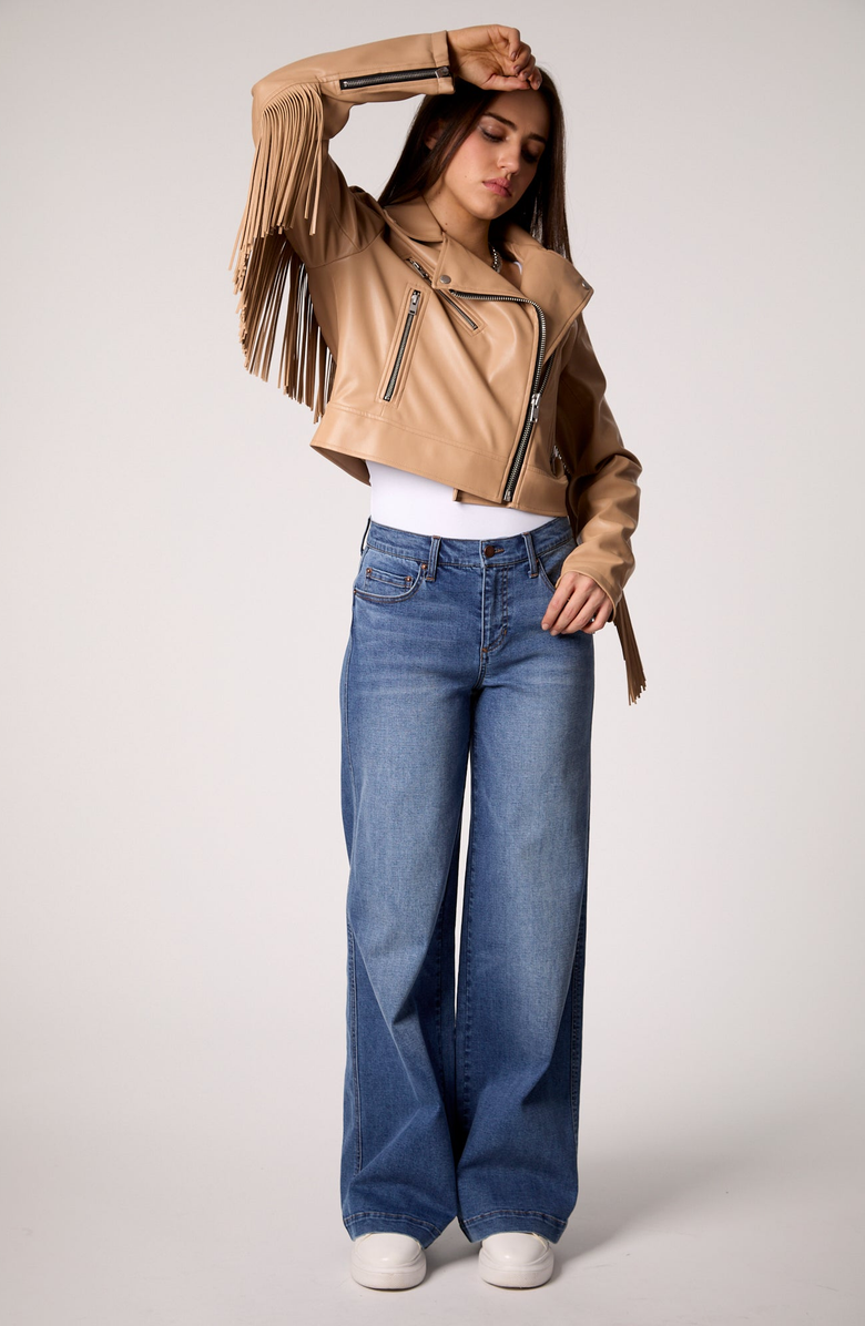 BLUE REVIVAL The Way She Moves Unreal Leather Jacket, Alternate, color, Sand Dune