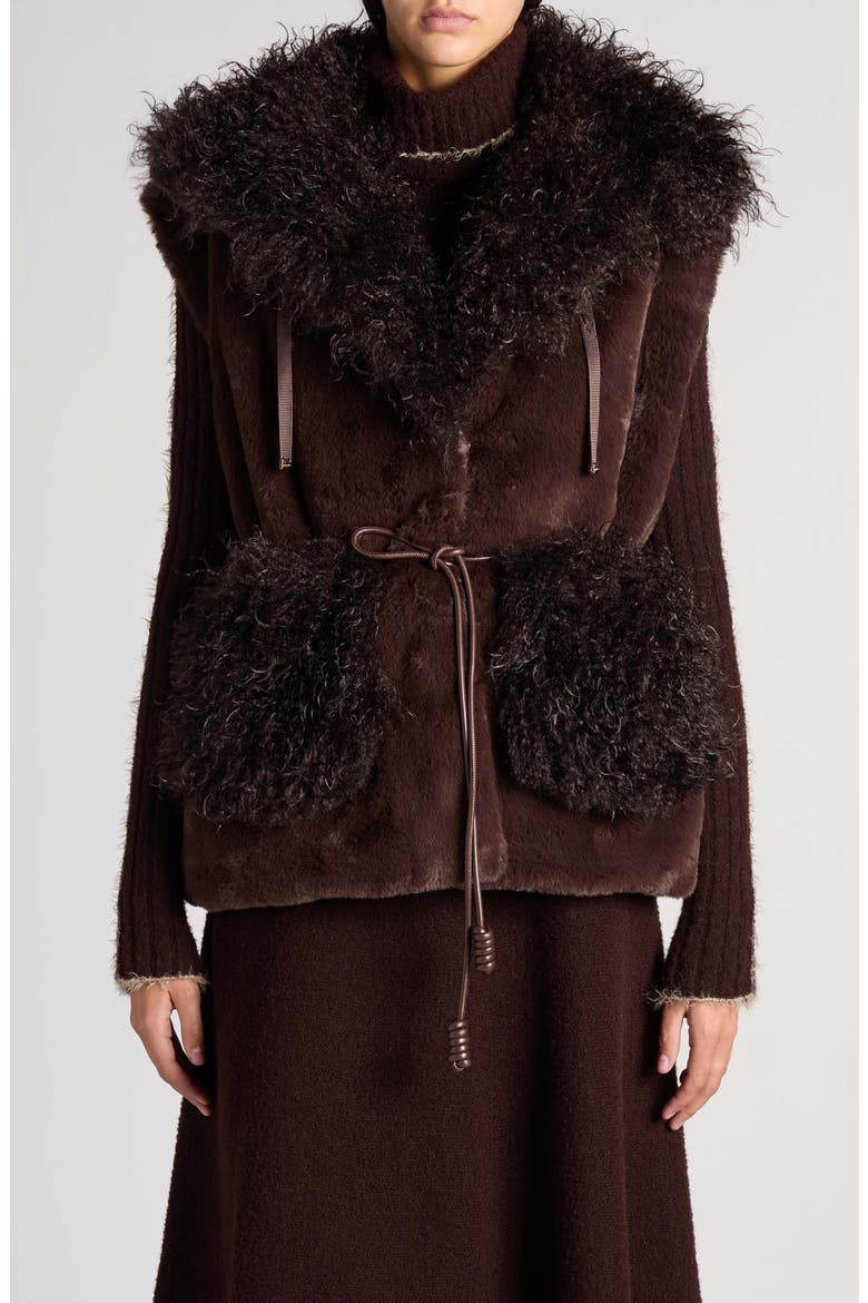 Immersif Faux Fur Trim Jacket, Alternate, color, BROWN