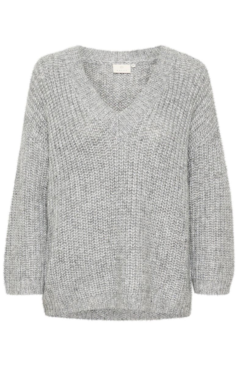 Kaffe Kavinda V-Neck 3/4 Sleeves Pullover, Alternate, color, Grey Silver Metallic