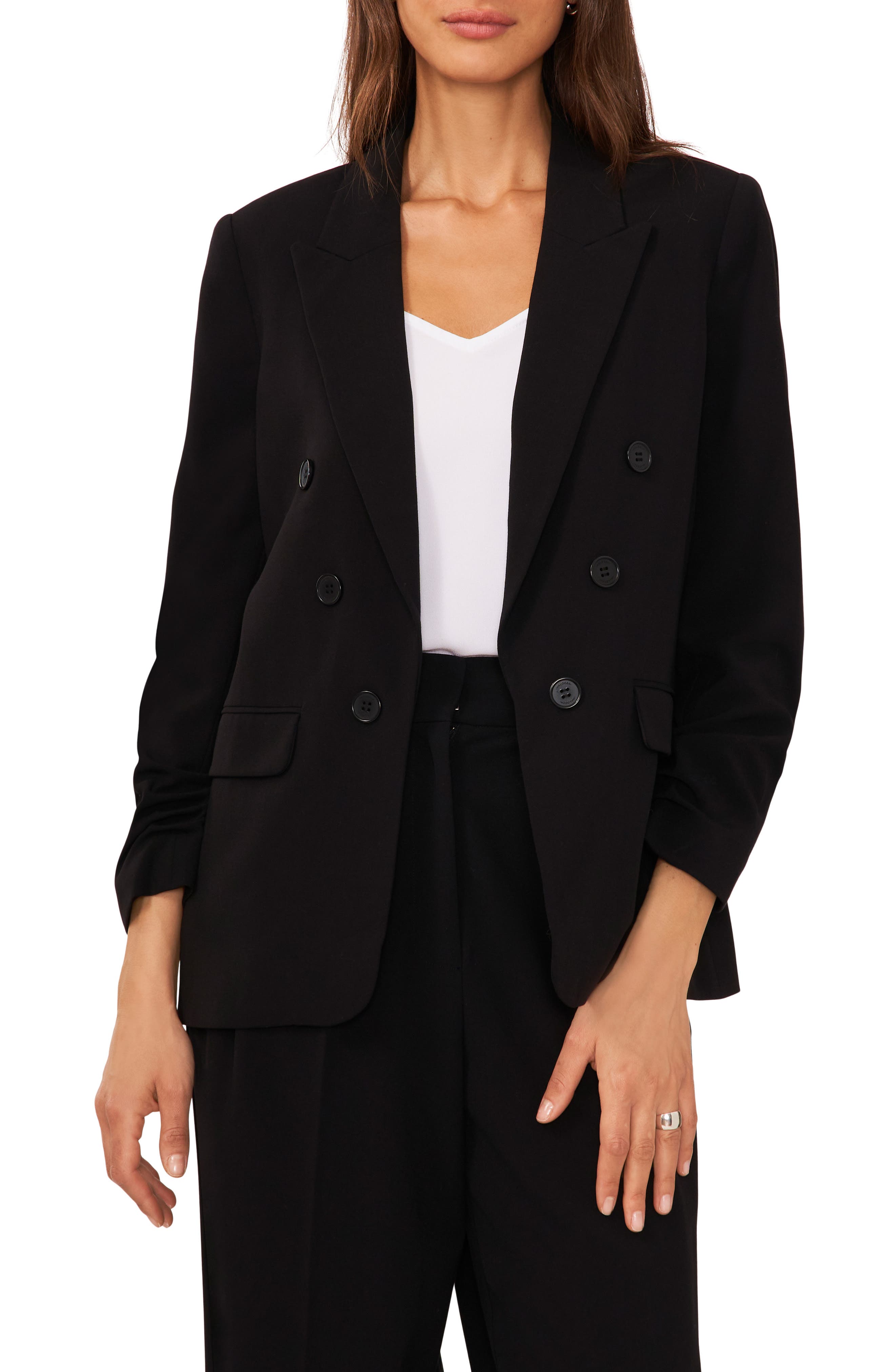 Scrunch Sleeve Double Breasted Blazer
