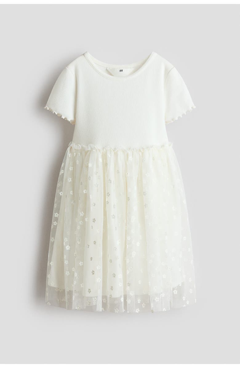 H&M Tulle Skirt Dress, Main, color, Cream/Flowers