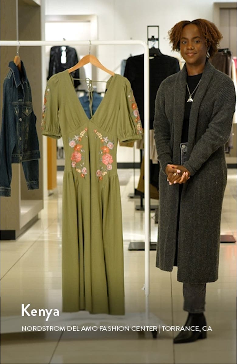 Embroidered Puff Sleeve Cotton Midi Dress, sales video thumbnail