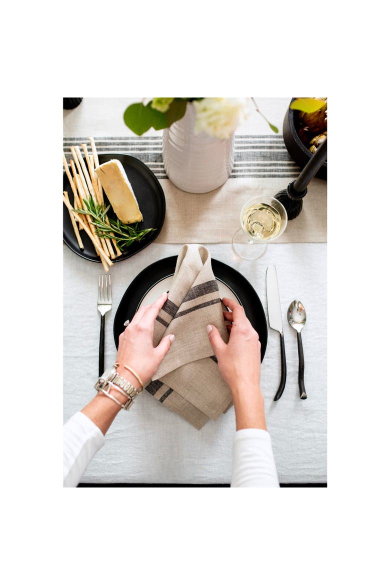 Linen Dinner Napkins Set of 4, 20 x 20" - Farmhouse, Alternate, color, Black and Natural