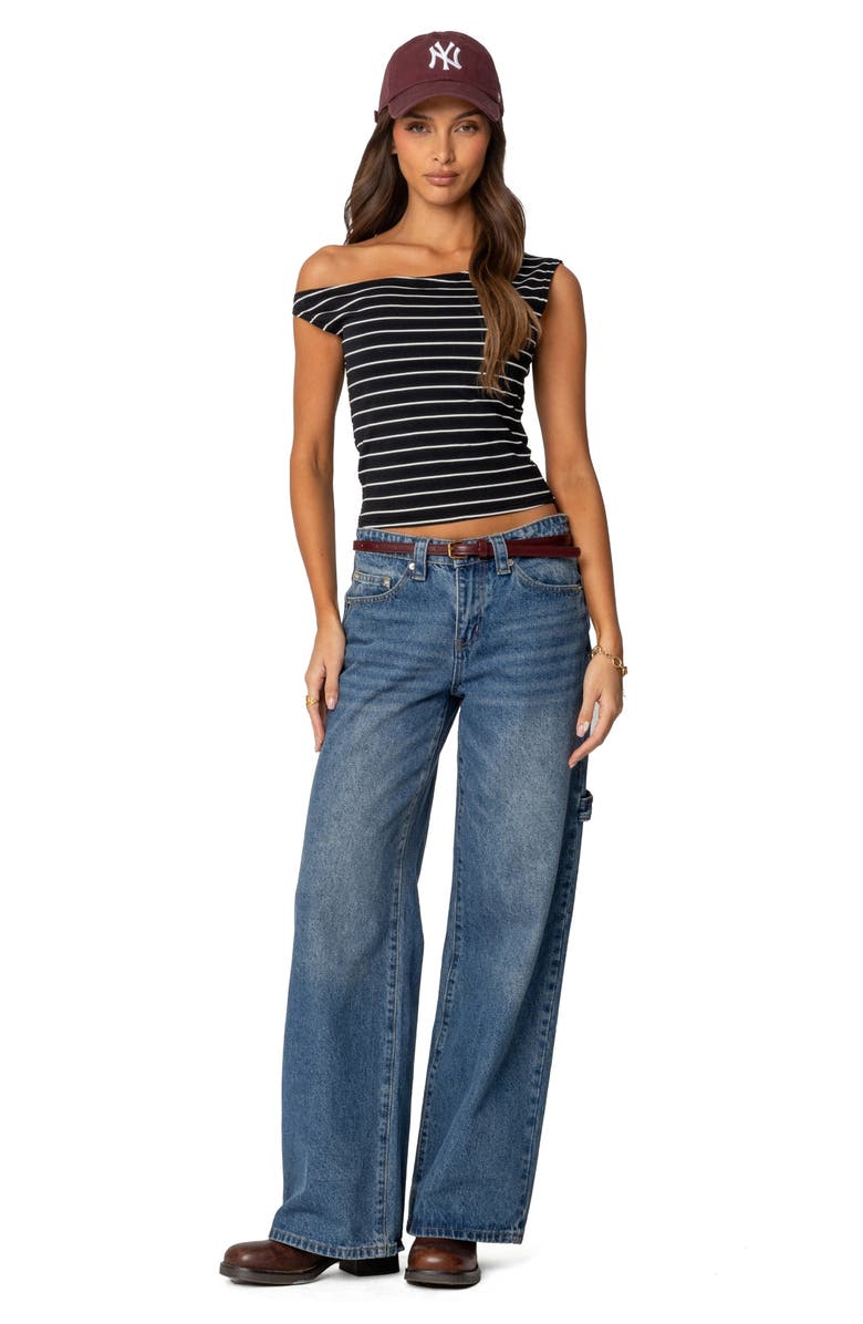 EDIKTED Keryn Stripe Asymmetric Top, Alternate, color, Black