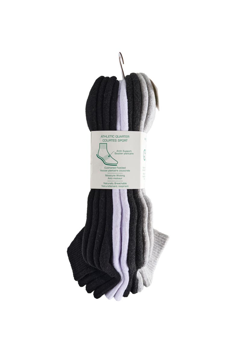 Organic Cotton Half Cushion Quarter Sock 5-Pack, Alternate, color, Grey White Black