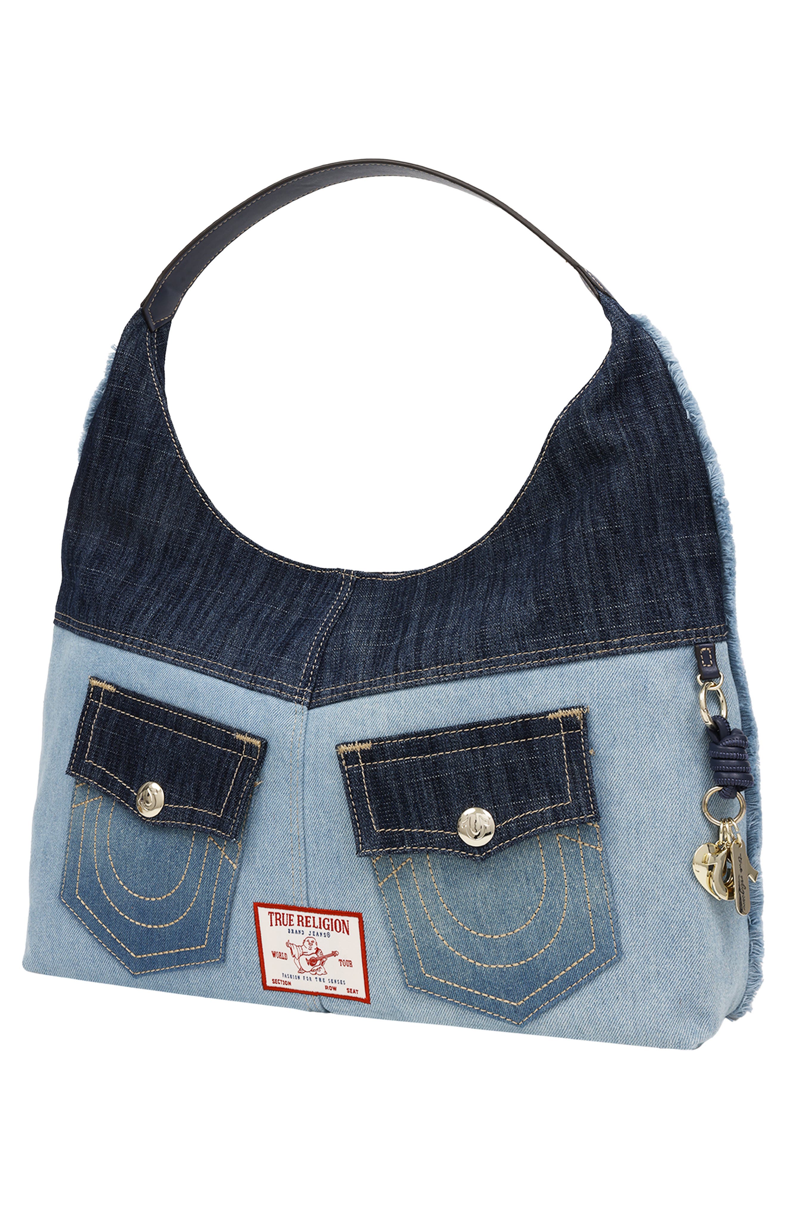 Horseshoe Pocket Colorblock Denim Shoulder Bag, Alternate, color, MULTI