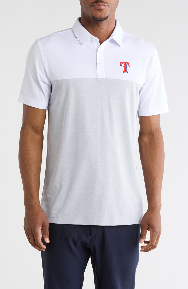 TravisMathew Texas Rangers Home Run Leader Polo, Main, color, White/ Heather Grey