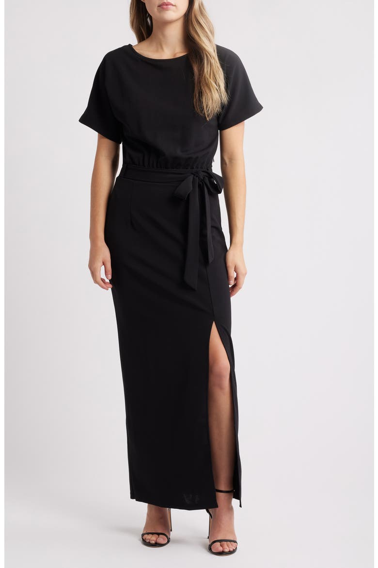 Leif Tie Waist Maxi Dress, Main, color, BLACK