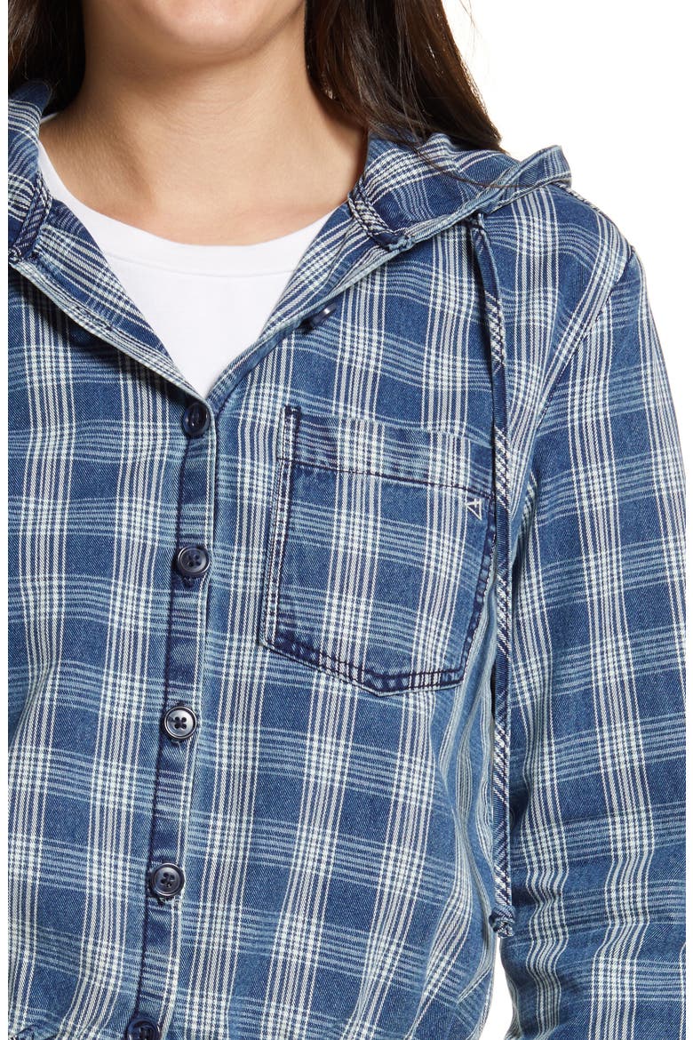 Light Wash Plaid Crop Hoodie, Alternate, color, LT WASH