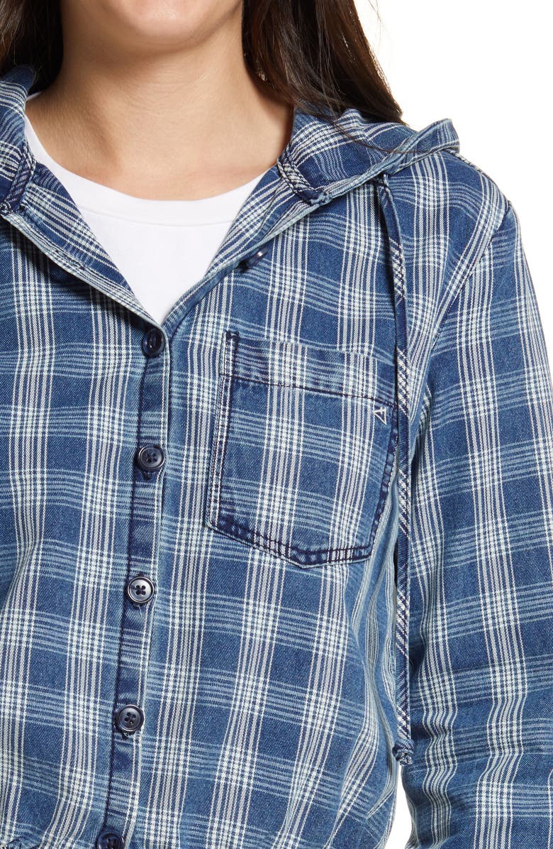 HIDDEN JEANS Light Wash Plaid Crop Hoodie, Alternate, color, Lt Wash