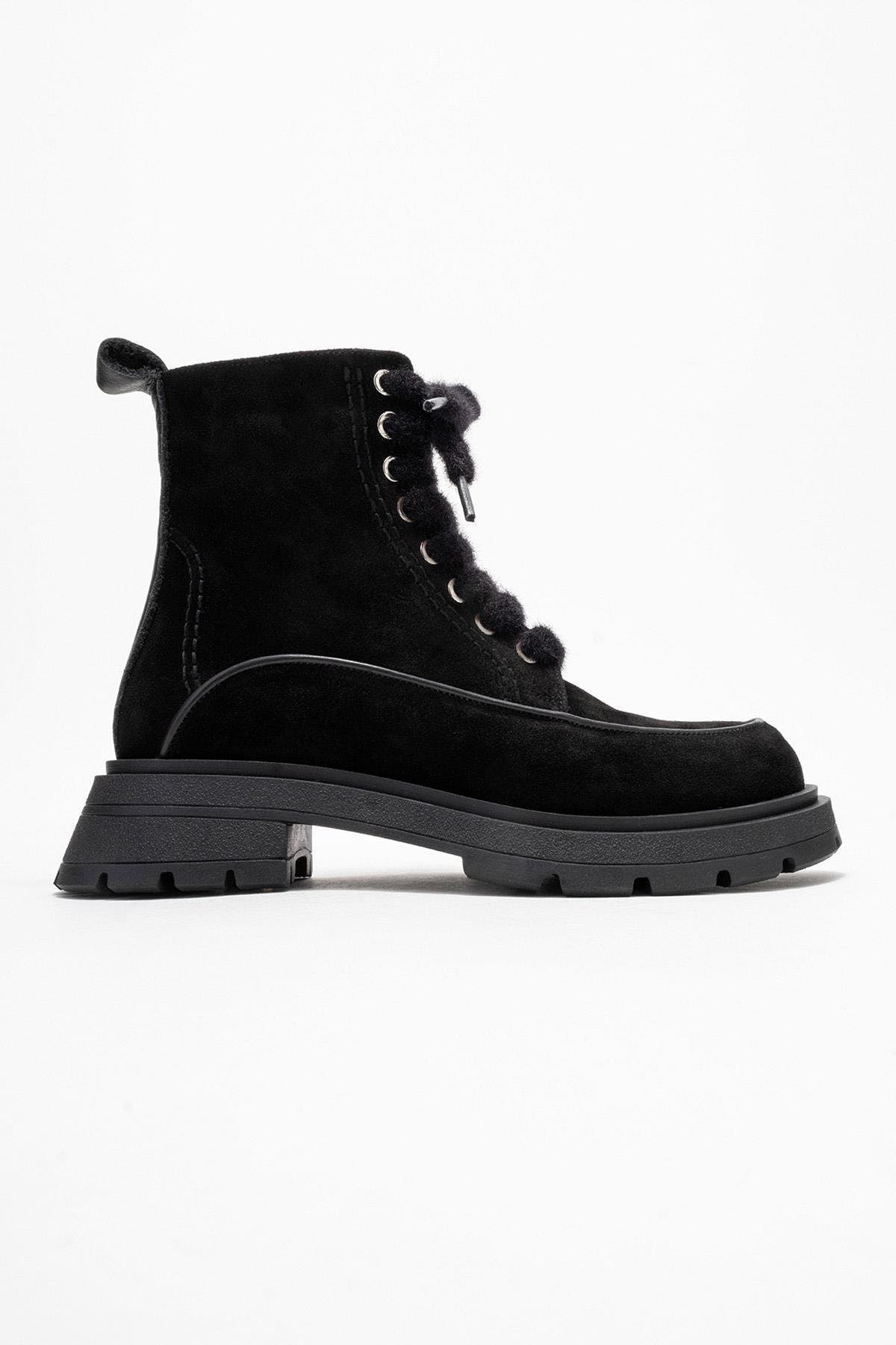 Mina Leather Combat Boot, Alternate, color, Black Suede Leather