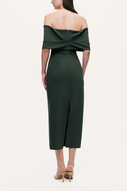 Nocturne Off-shoulder Foldover Column Midi Dress In Green