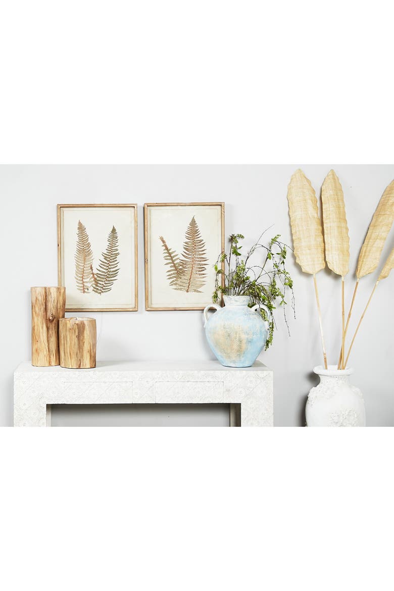 Brown Wood Fern Leaf Framed Wall Art with White Backing - Set of 2, Alternate, color, BROWN