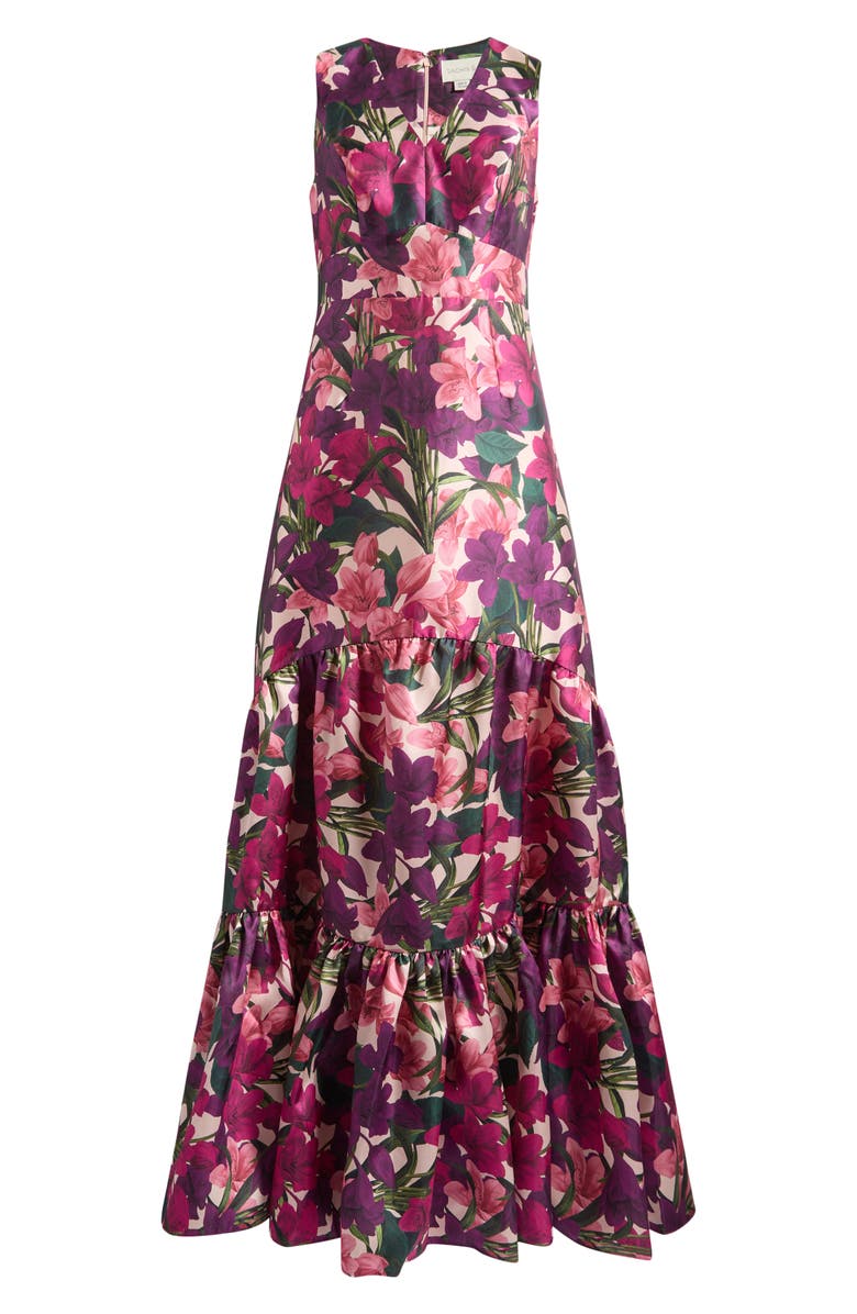 Sachin & Babi Rori Floral Sleeveless Mikado Gown, Alternate, color, Casa Blanca Lillies