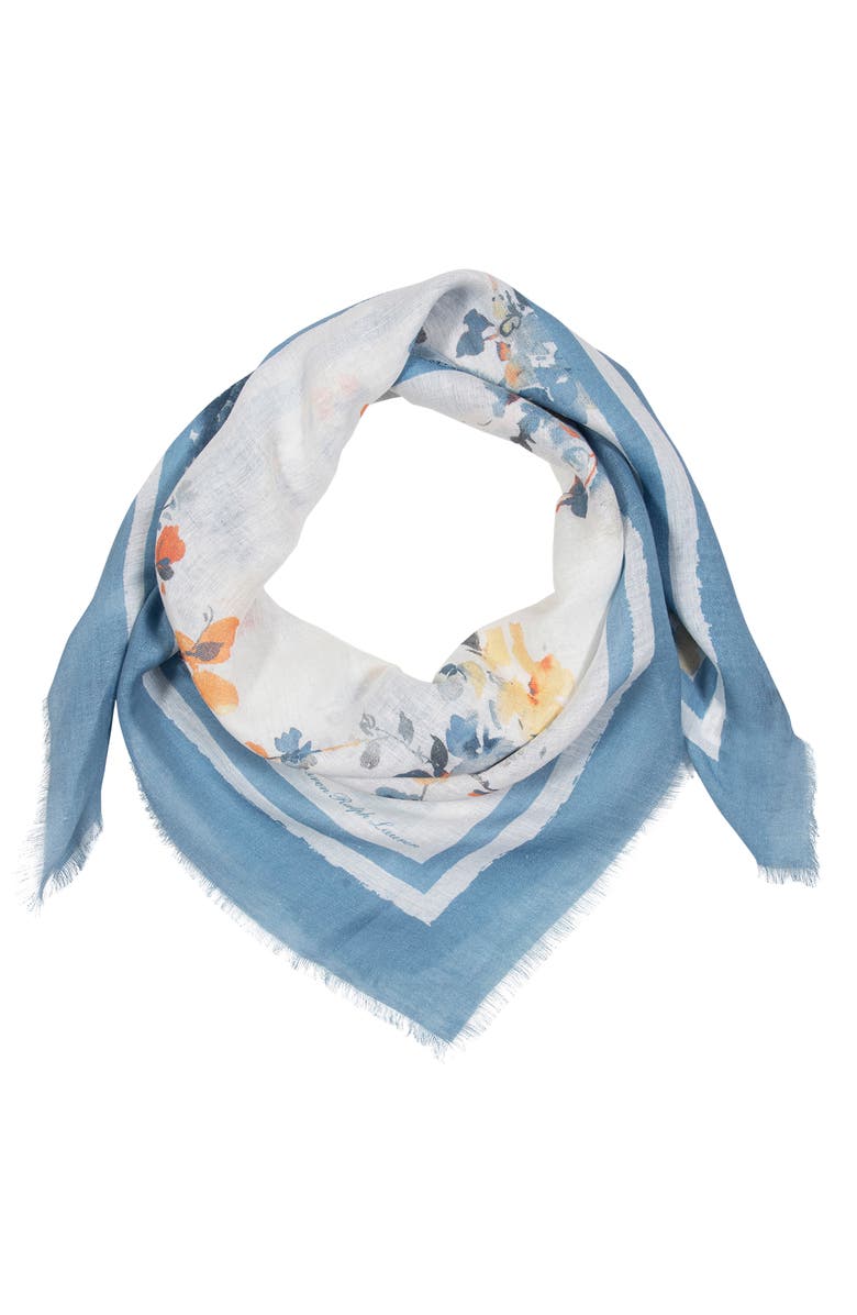 Polo Ralph Lauren Floral Clusters Large Linen & Cotton Square Scarf, Main, color, 
