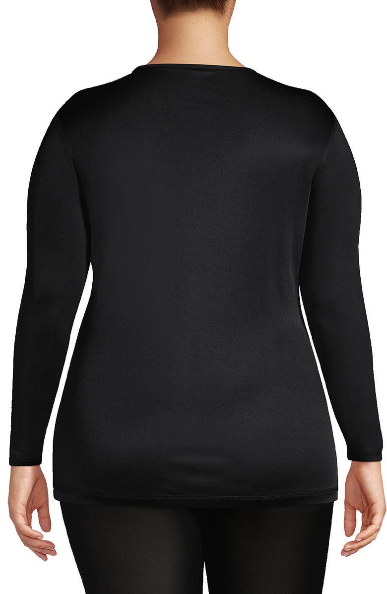 Lands' End Silk Interlock Long Sleeve Crewneck Long Underwear Top, Alternate, color, Black