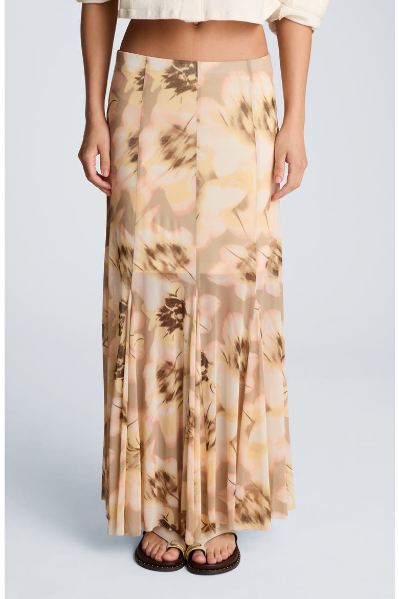 Midi Flare Godet Skirt, Main, color, PASTEL YELLOW MULTI