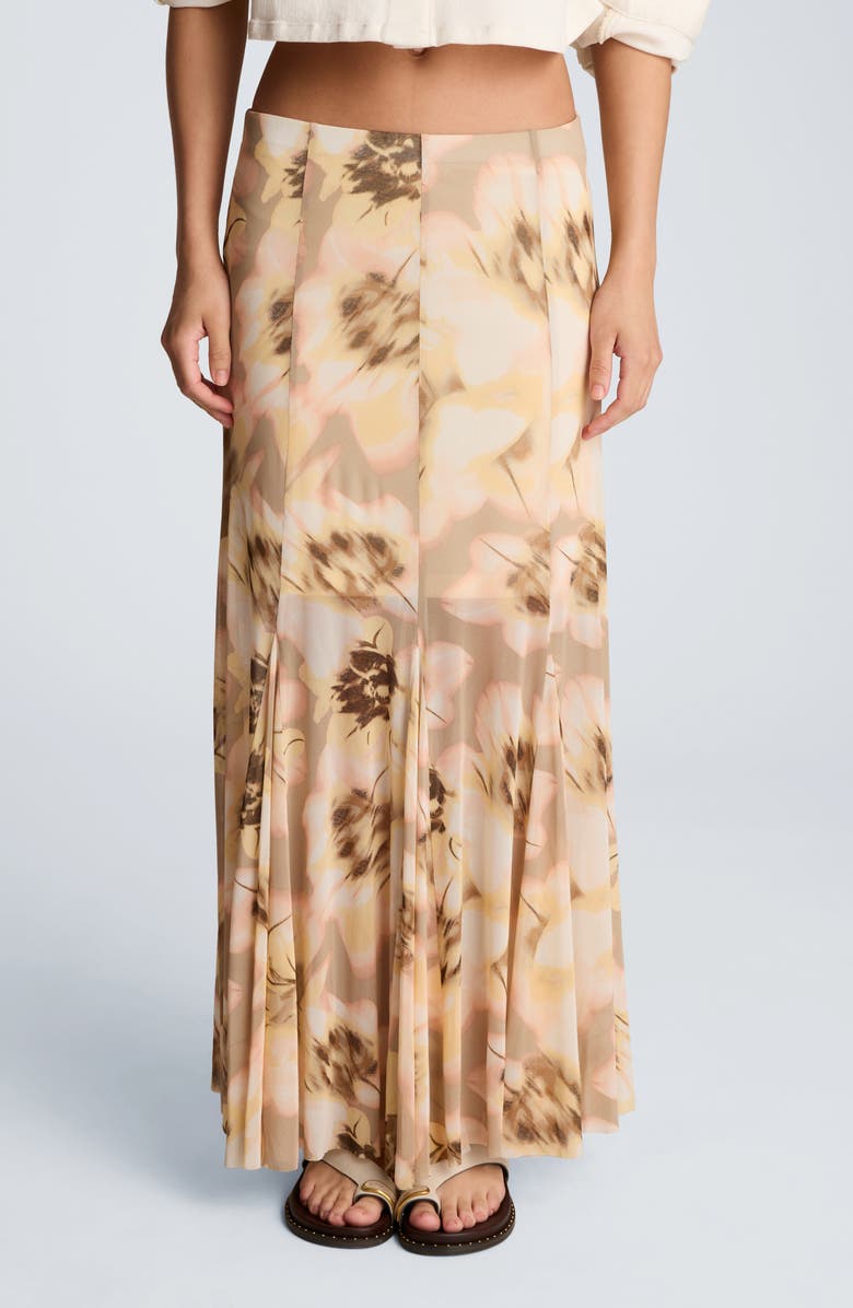 Kenneth Cole Midi Flare Godet Skirt, Main, color, Pastel Yellow Multi