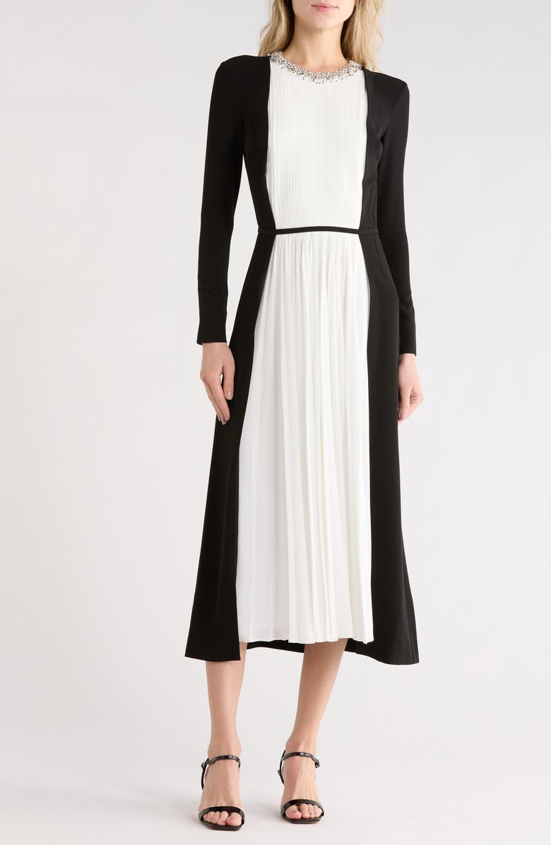 Simkhai Esther Colorblock Embellished Long Sleeve Midi Dress, Main, color, Ivory Multi