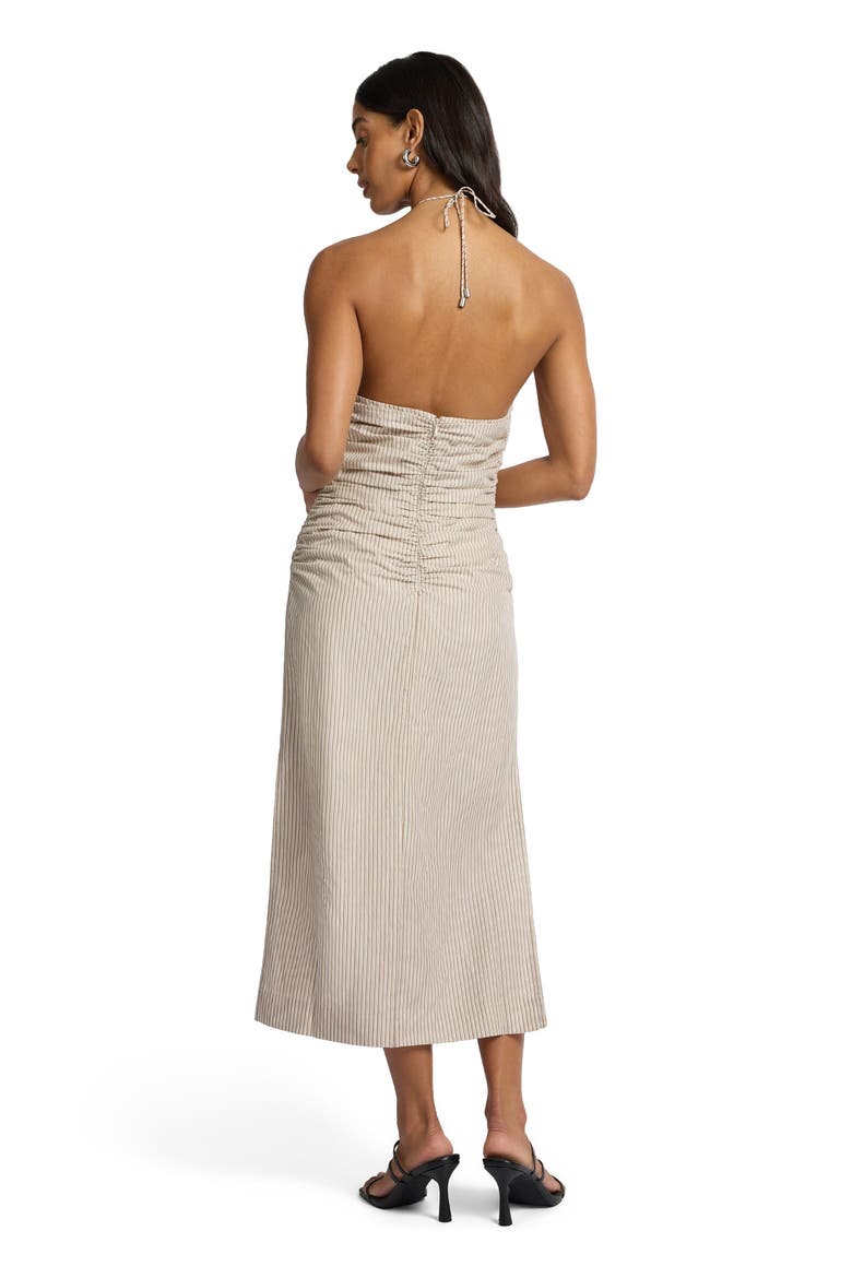 Ruched Halter Dress, Alternate, color, Tan/White