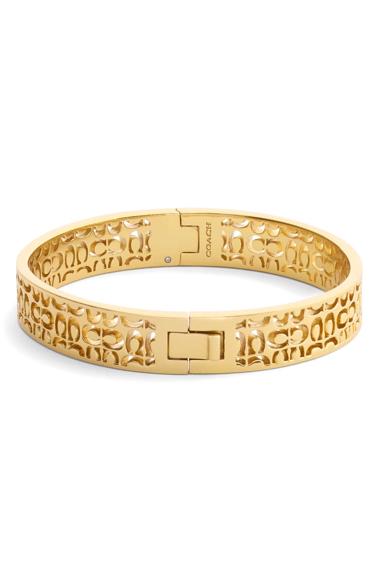 COACH Quilted C Cutout Bangle, Alternate, color, Shiny Gold