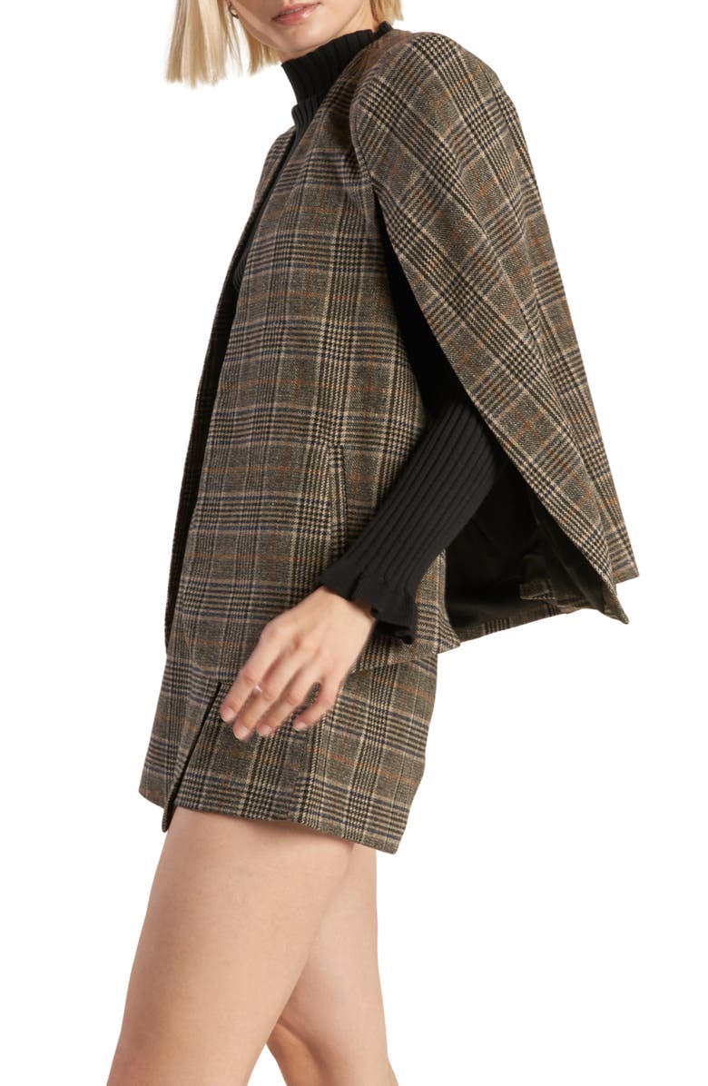 FREEMARKET Plaid Woven Capelet, Alternate, color, Brown/Black