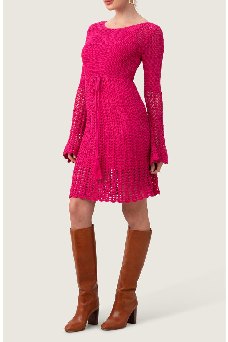 Gloria Open Knit Long Sleeve Dress, Alternate, color, RADIO CITY ROSE