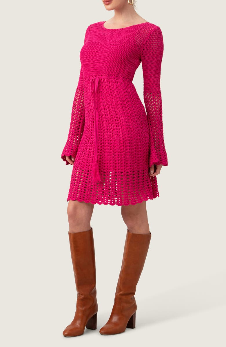 Trina Turk Gloria Open Knit Long Sleeve Dress, Alternate, color, Radio City Rose
