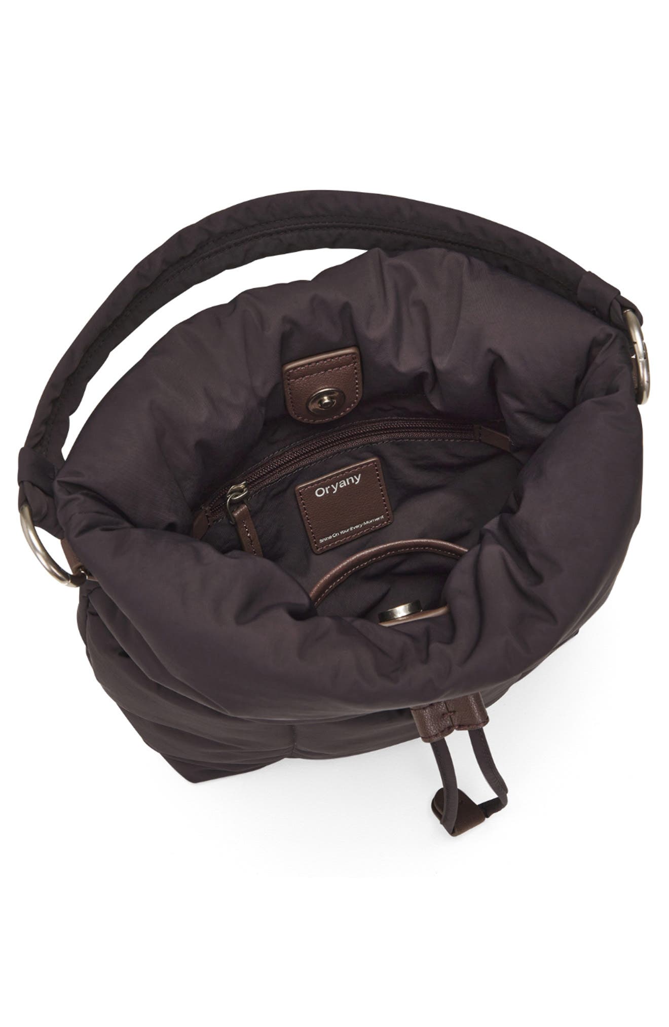 Oryany Small Pillow Nylon Bucket Bag, Alternate, color, Chocolate Brown